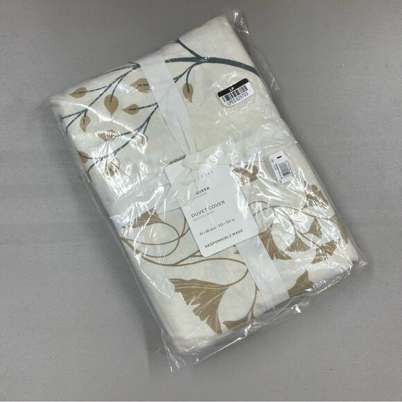 Pottery Barn Autumn Botanical Print Percale Duvet Cover Bedding Full Queen NEW - Picture 3 of 5